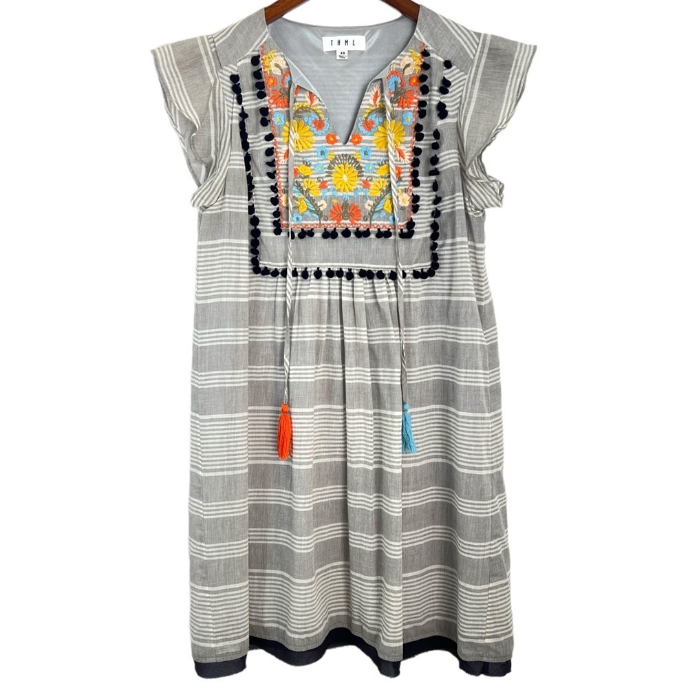 THML Embroidered Tassel Cotton Boho Dress Size XS